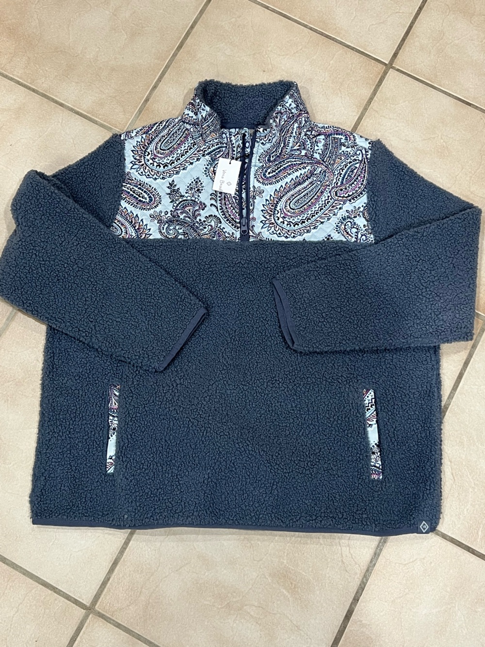 NWT Vera Bradley Navy Sherpa Jacket with Paisley Quilted Lining